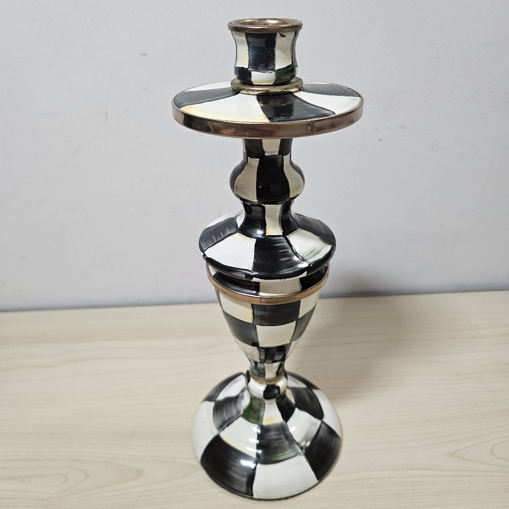 Mackenzie Childs Pair of Medium Courtly Check Enamel Candlesticks - Picture 2 of 11